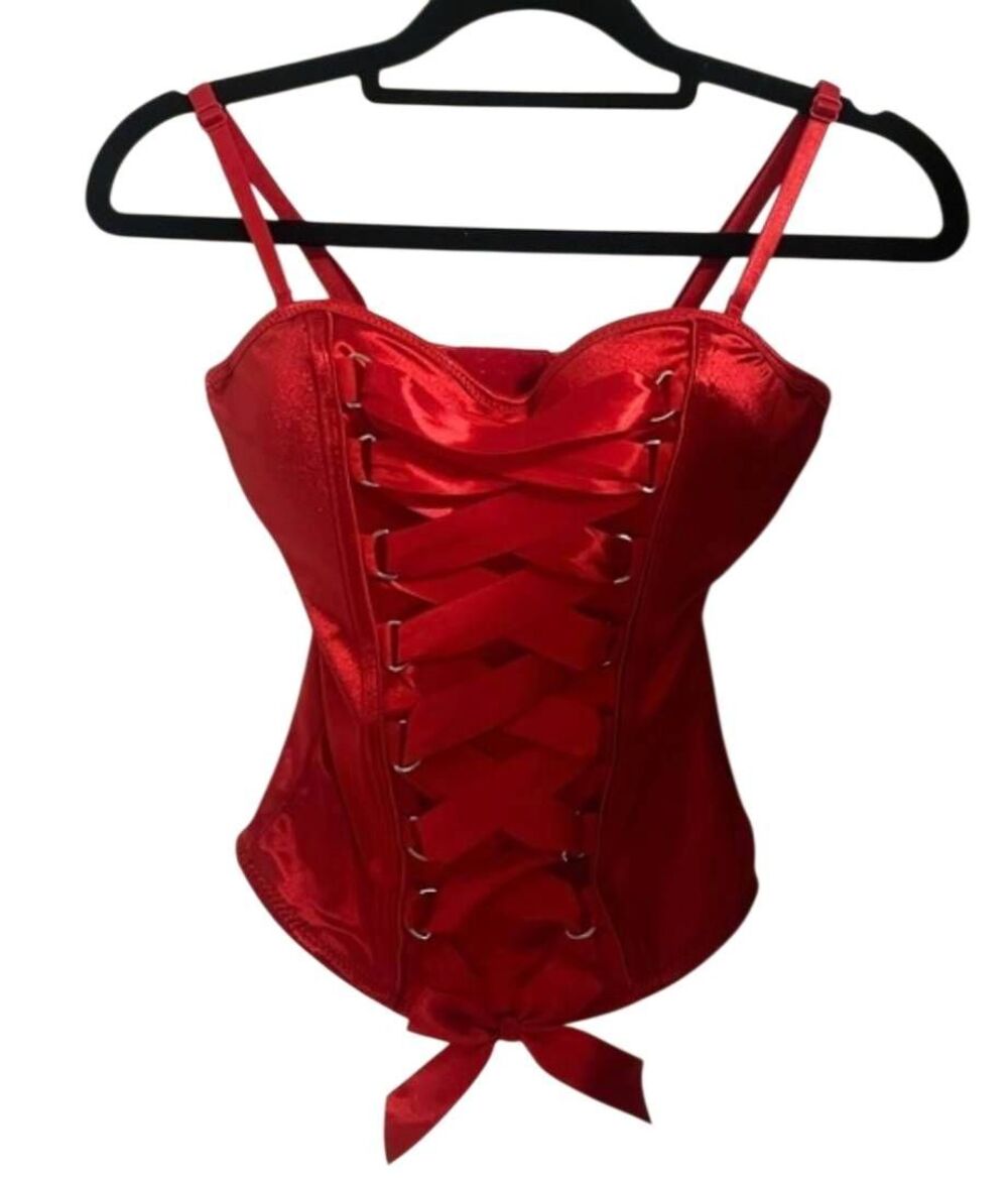 Spirit Halloween Red Lace Up Corset Costume Top Sz XL